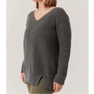 Pact Women's Charcoal V-Neck Ribbed Organic Cotton Sweater Small